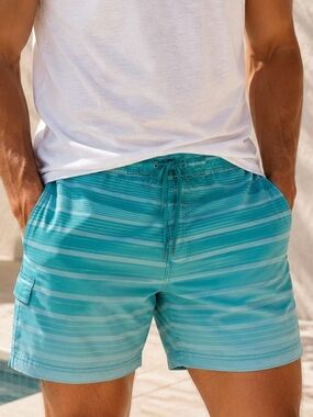 George Aqua Blue Striped Board Shorts Men’s Size L/G 36–38 Beach Swim Trunks